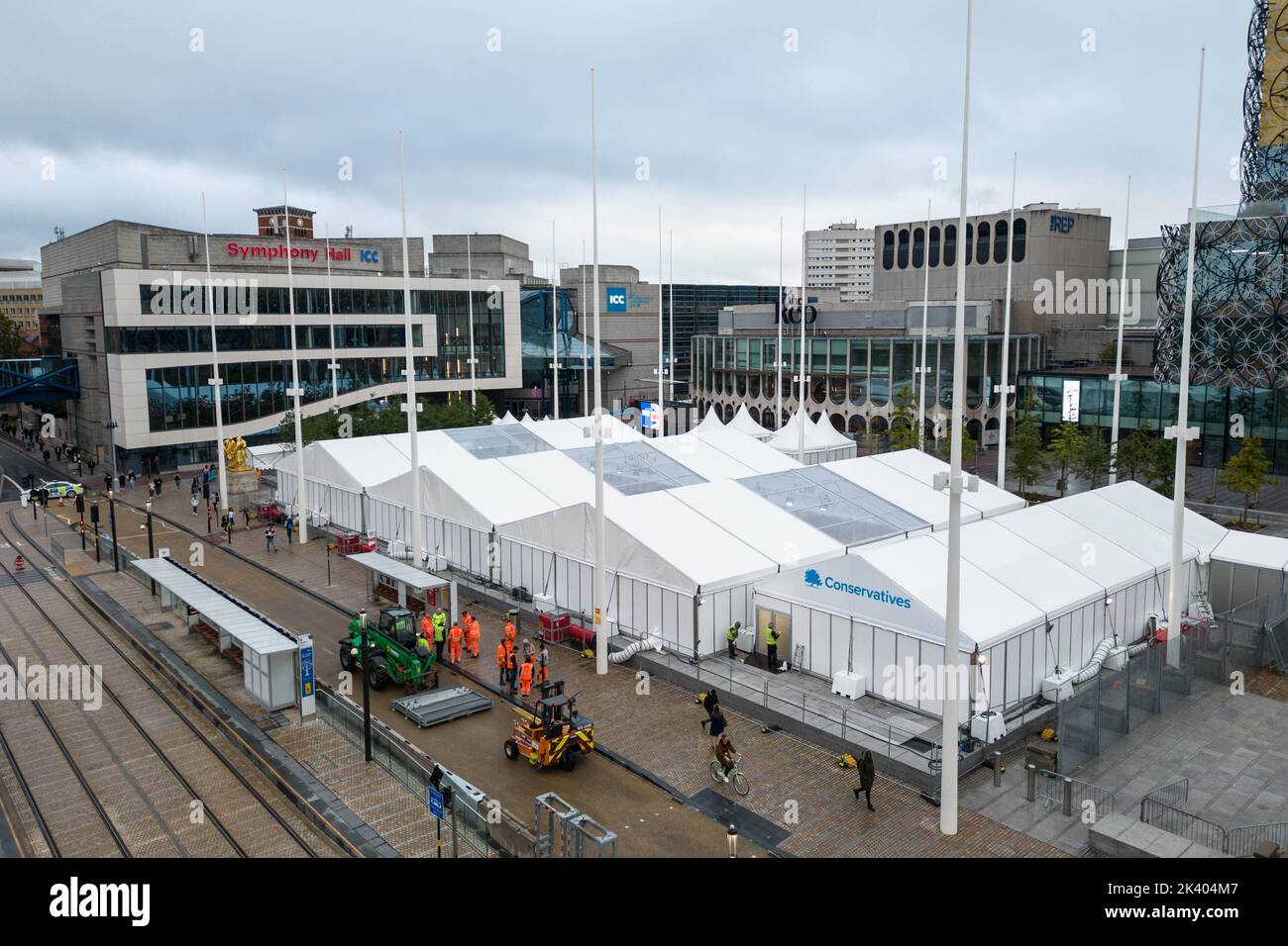 Centenary Square, Birmingham - September 29th 2022 - Final touches are being tweaked for the Conservative Party Conference that starts on Sunday 1st October at Birmingham's International Convention Centre and Centenary Square. Pic Credit: Scott CM/Alamy Live News Stock Photo