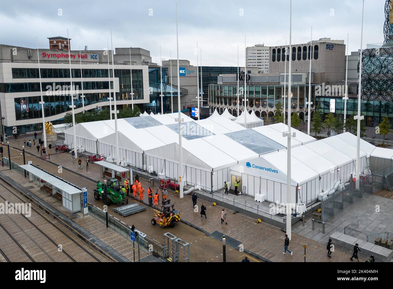 Centenary Square, Birmingham - September 29th 2022 - Final touches are being tweaked for the Conservative Party Conference that starts on Sunday 1st October at Birmingham's International Convention Centre and Centenary Square. Pic Credit: Scott CM/Alamy Live News Stock Photo
