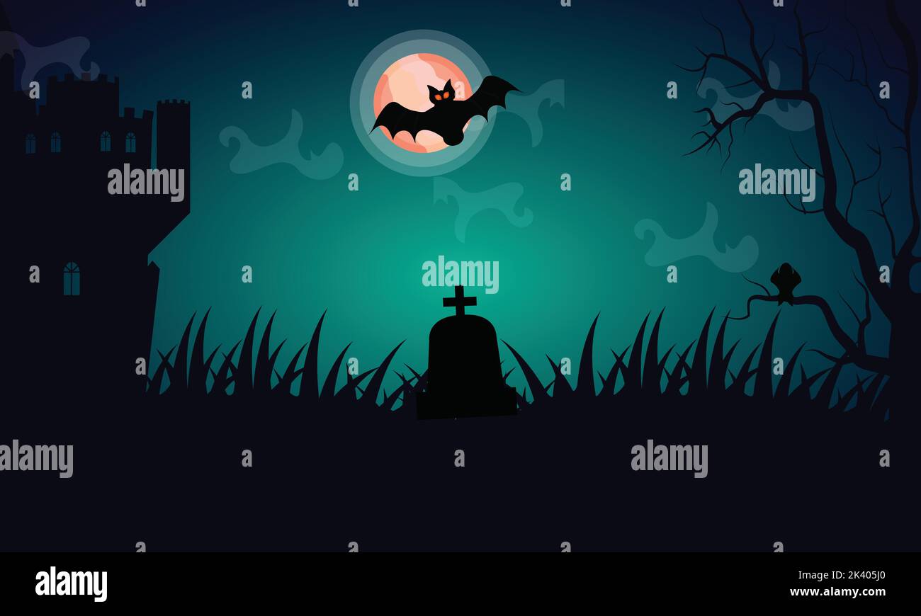 Halloween Hunted witch house background illustration Stock Vector