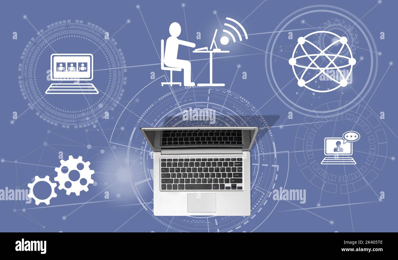 Top view of laptop with symbol of telecommuting concept Stock Photo - Alamy