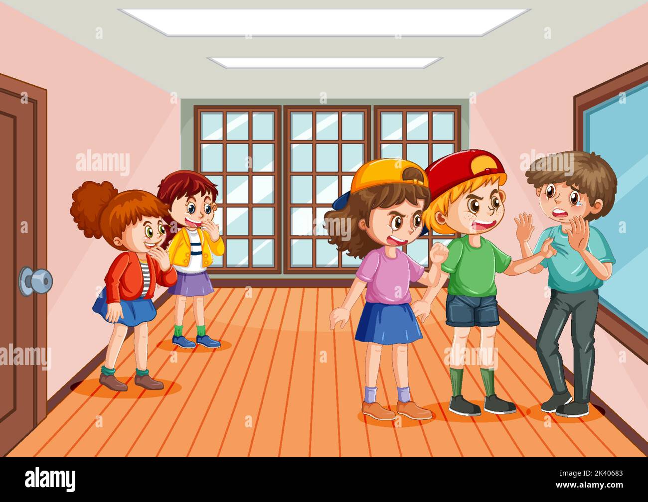 School bullying with student cartoon characters illustration Stock ...