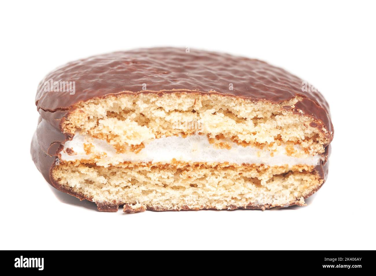 sponge cake with souffle in chocolate glaze Stock Photo Alamy