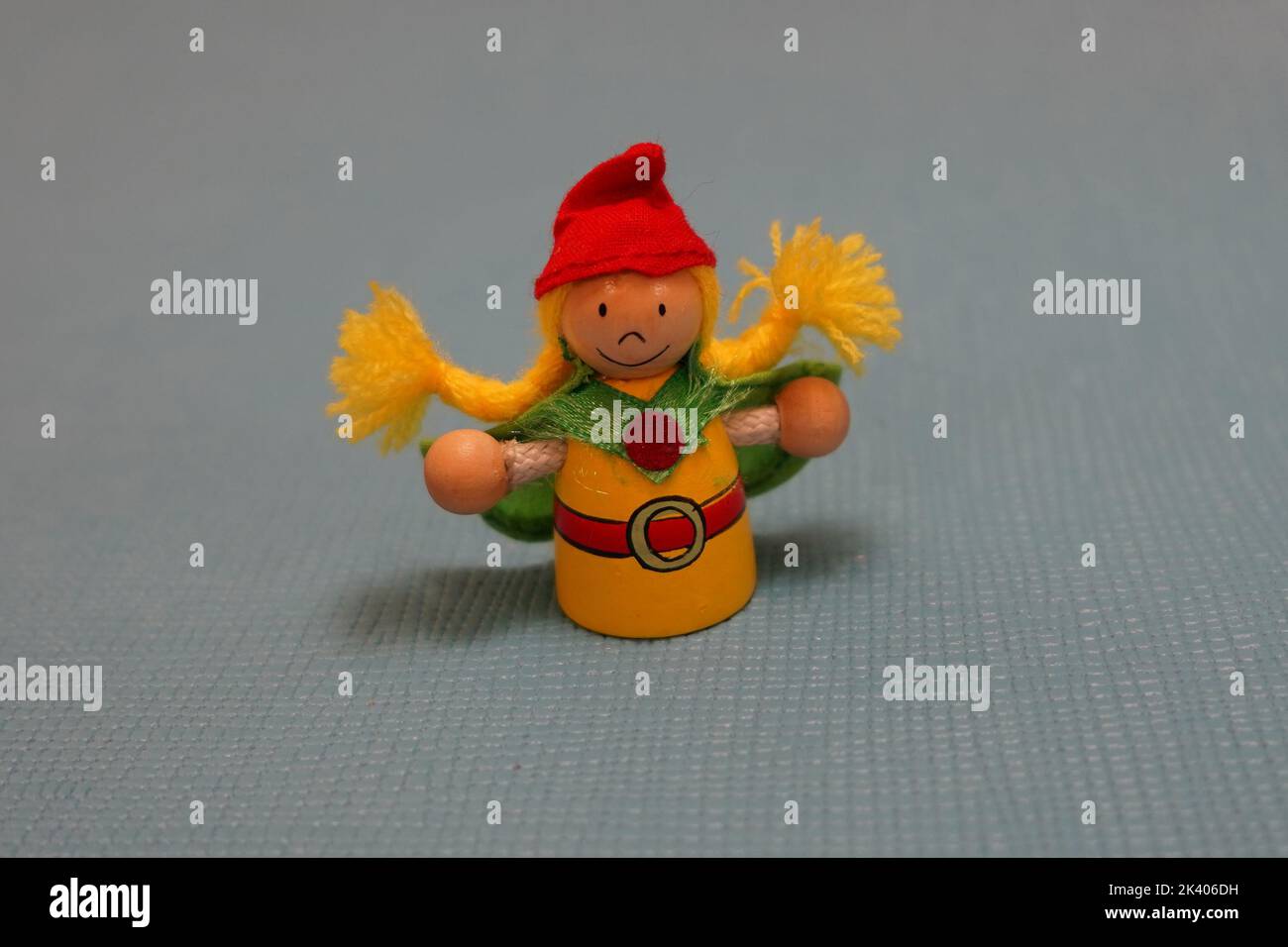 Handmade wooden puppet theater. King and princess. courtiers Selective