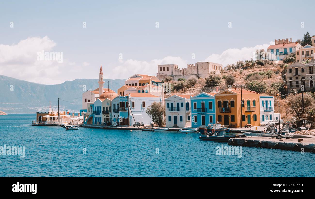 Kastellorizo island, Megisti harbor Greek village between Turkey Kas