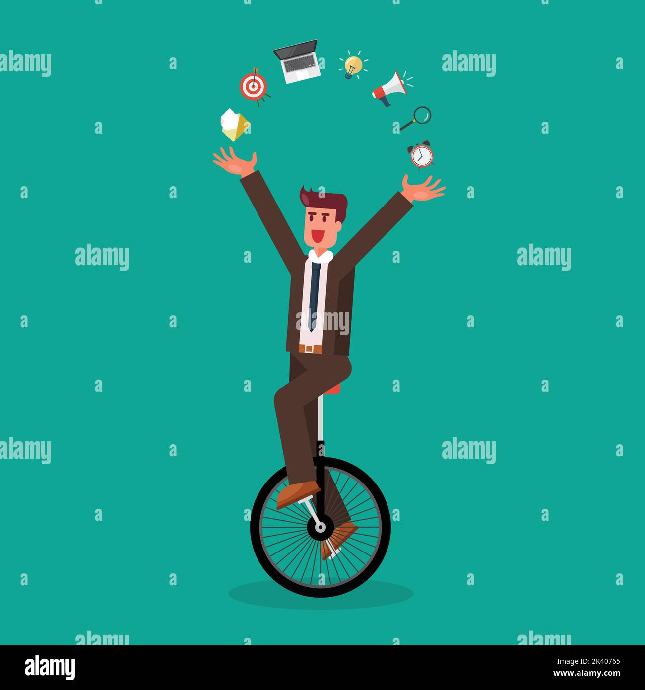 Businessman showing his skills on unicycle. Business skill concept. vector illustration Stock Vector