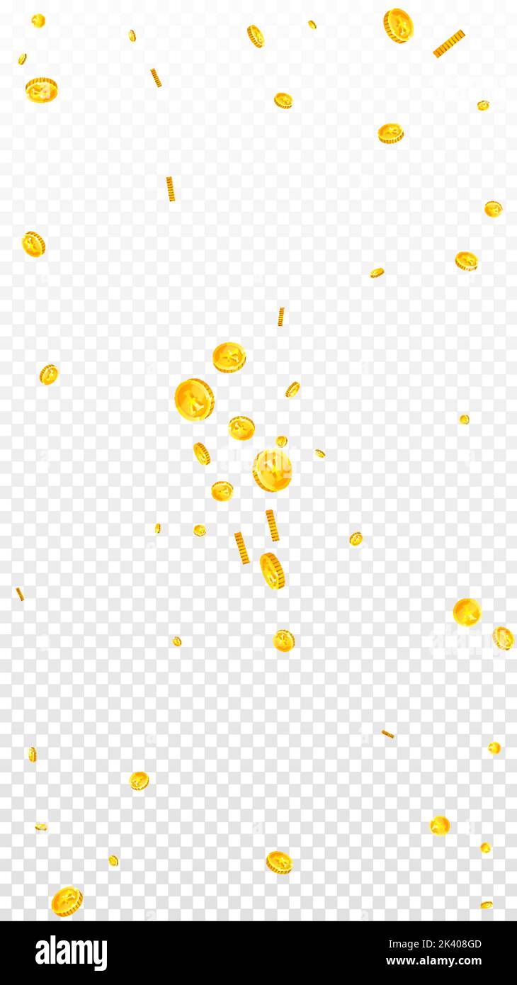 Japanese yen coins falling. Scattered gold JPY coins. Japan money. Global financial crisis concept. Vector illustration. Stock Vector