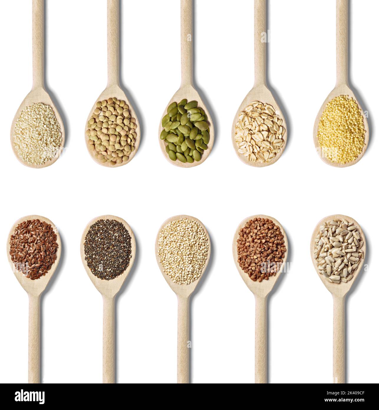ingredient food spoon cooking kitchen organic vegetable powder seed cuisine bean chia quinoa powder rice Stock Photo