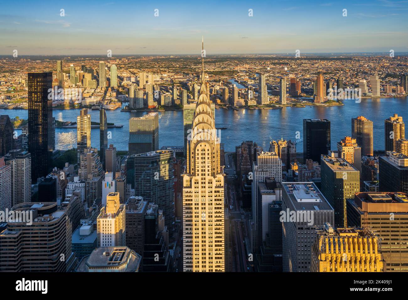 Aerial view of Chrysler Building at sunset, Manhattan, New York, USA Stock Photo