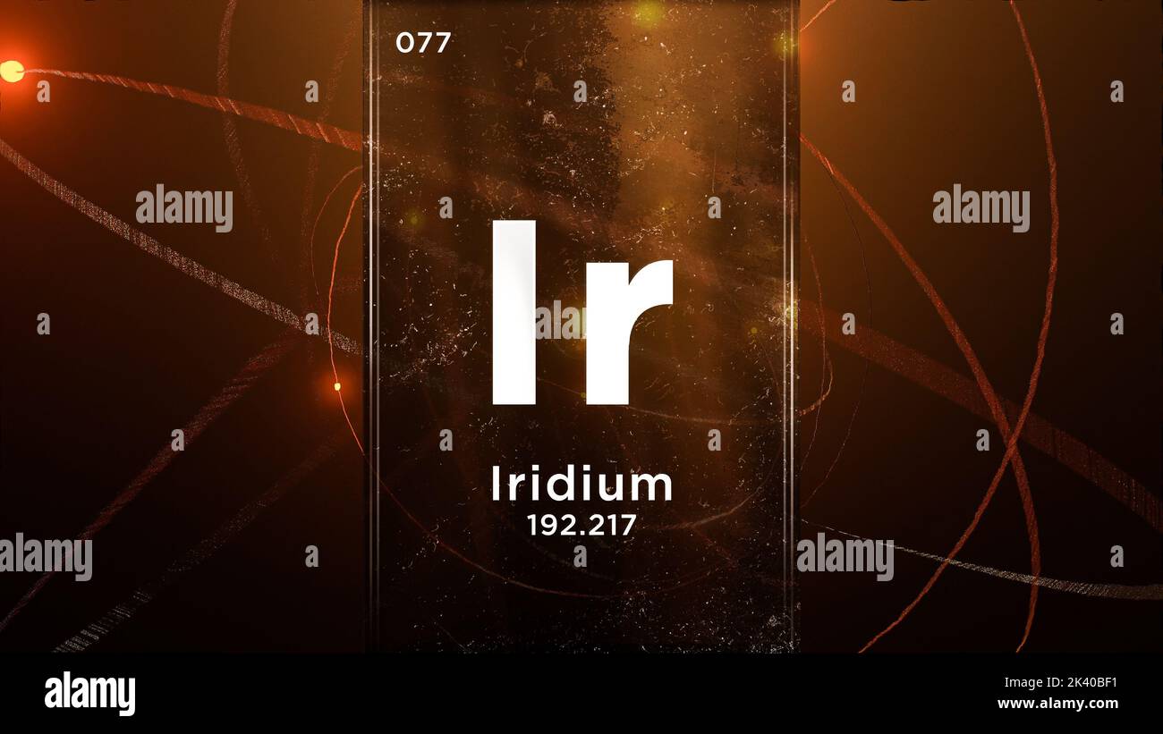 Iridium (Ir) symbol chemical element of the periodic table, 3D animation on atom design background Stock Photo
