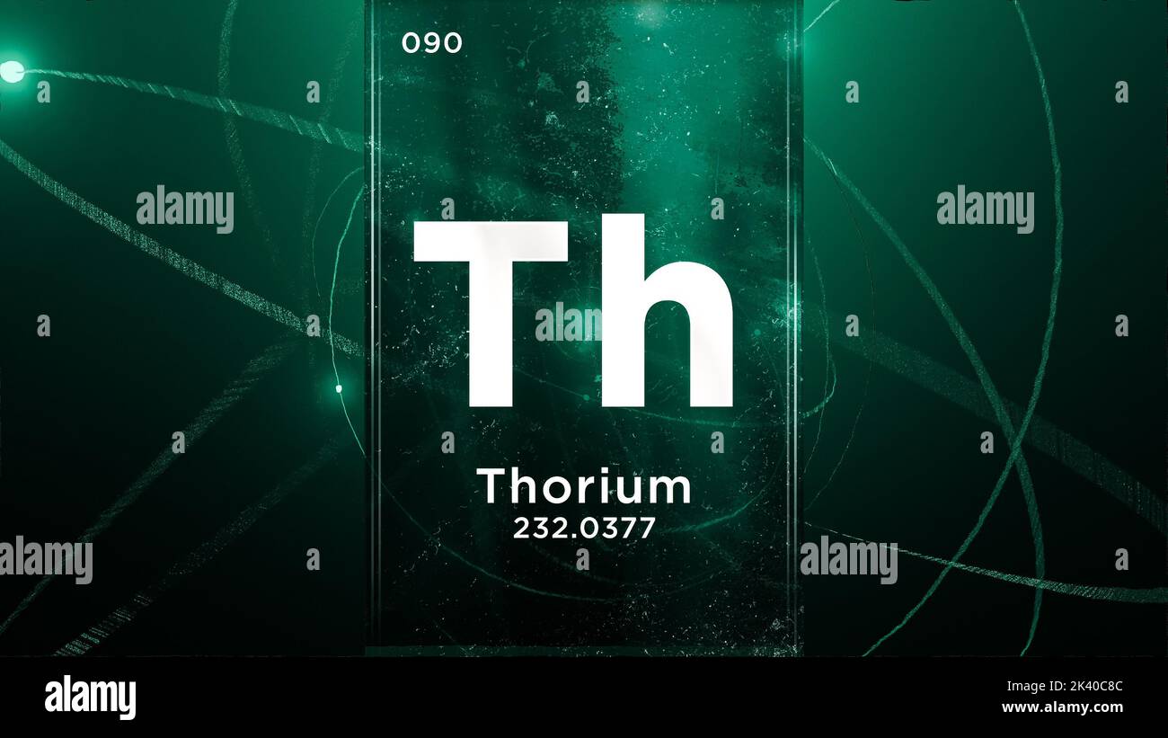 Thorium (Th) symbol chemical element of the periodic table, 3D animation on atom design background Stock Photo