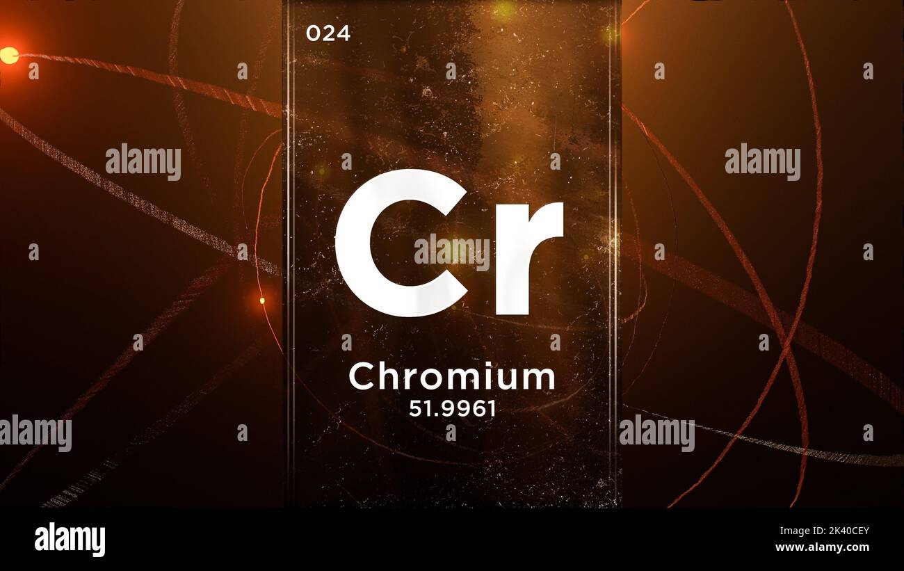 Chromium (Cr) symbol chemical element of the periodic table, 3D animation on atom design background Stock Photo