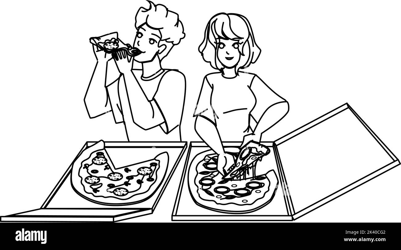 couple eating pizza vector Stock Vector