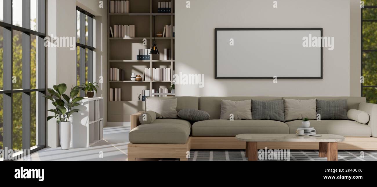 View of Modern urban luxury home living room interior design with comfortable ...