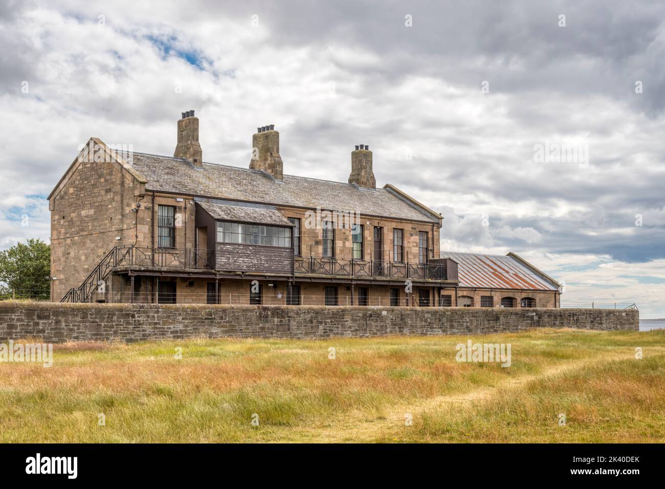 The only remaining building of the submarine miners' barracks at Broughty Ferry. Stock Photo