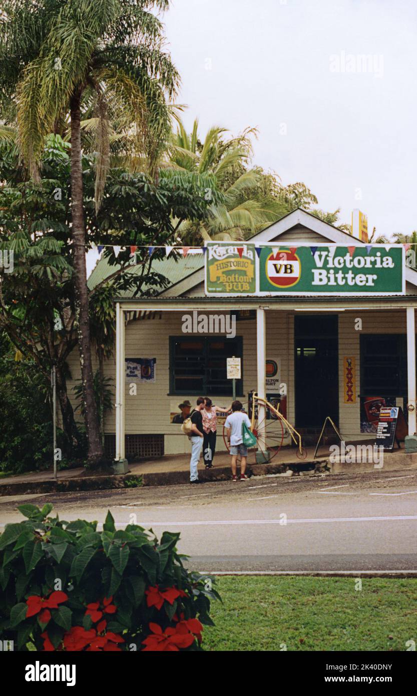 Kuranda's historic Bottom Pub, Coondoo Street, Kuranda, Far North Queensland, Australia, as it was in 1993: it is now called the Kuranda Hotel Motel and was originally built in 1890 Stock Photo