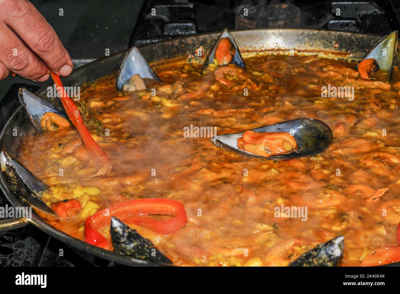 Ingredients for an exquisite seafood paella. Stock Photo