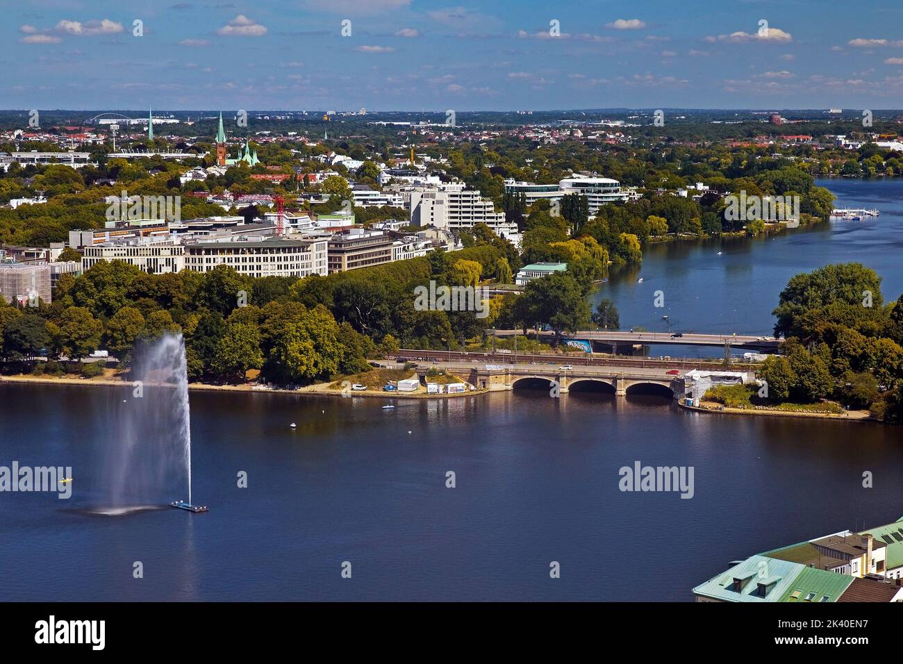 city view from above with the Binnenalster and the Aussenalster, Germany, Hamburg Stock Photo