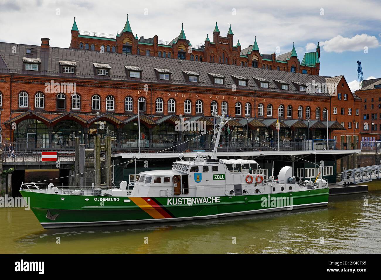 German Customs Museum in the Speicherstadt with the Oldenburg Museum Ship of the Coast Guard, Germany, Hamburg Stock Photo