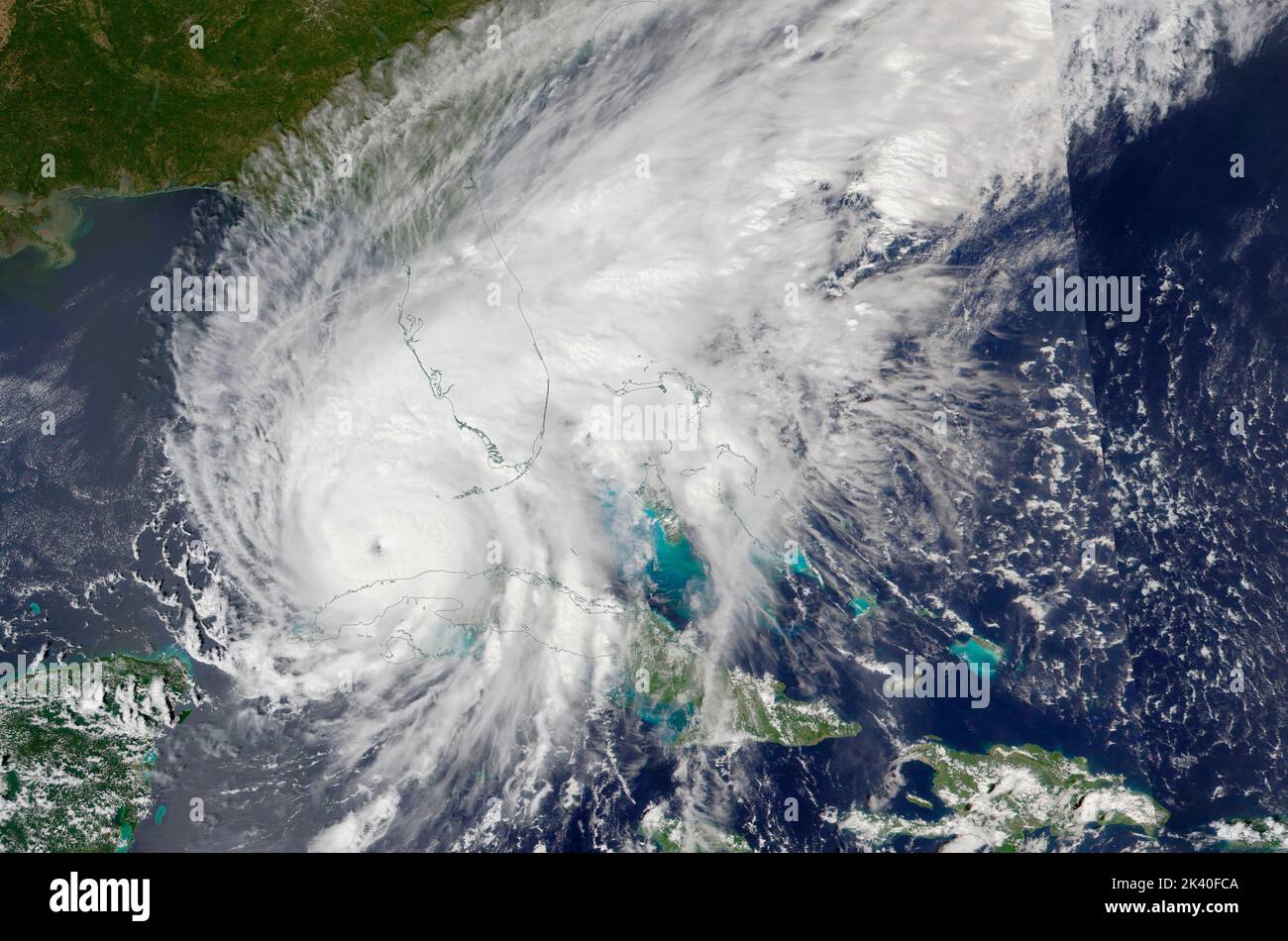 CARIBBEAN SEA - 27 September 2020 - NASA MODIS satellite sensors captured this composite image of Hurricane Ian heading towards the coast of Florida o Stock Photo