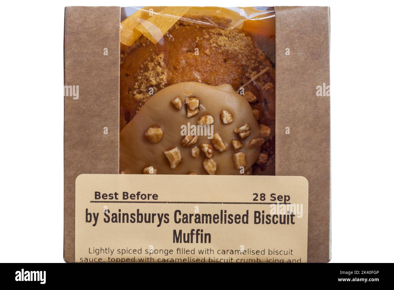 Caramelised Biscuit Muffin by Sainsbury's from Sainsbury's in-store bakery in box set on white background Stock Photo