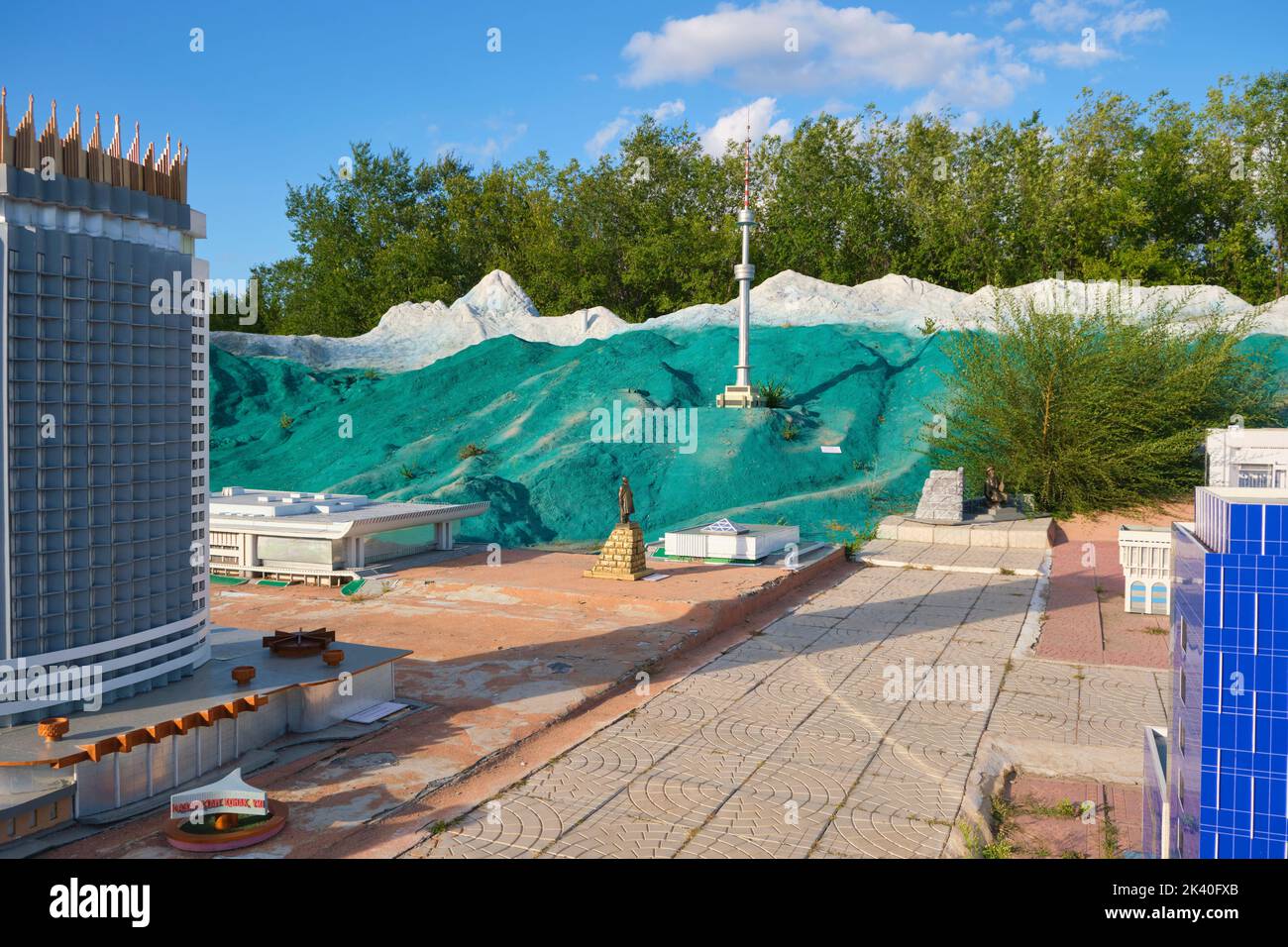 Some Almaty models, including the TV tower. At Atameken Map of
