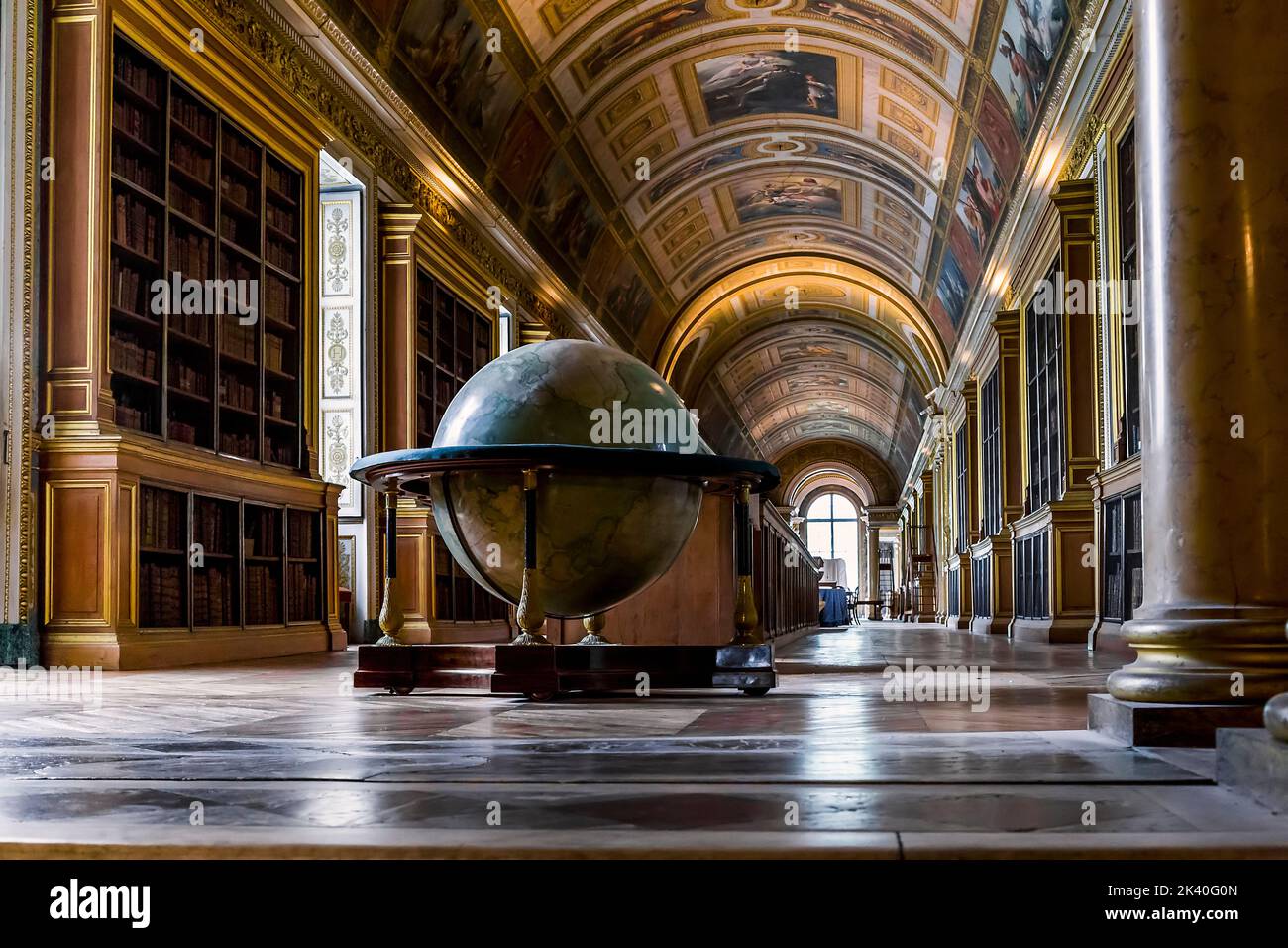 FONTAINBLEAU, FRANCE - MAY 16, 2015: This is the hall of the Royal Library in palace. Stock Photo