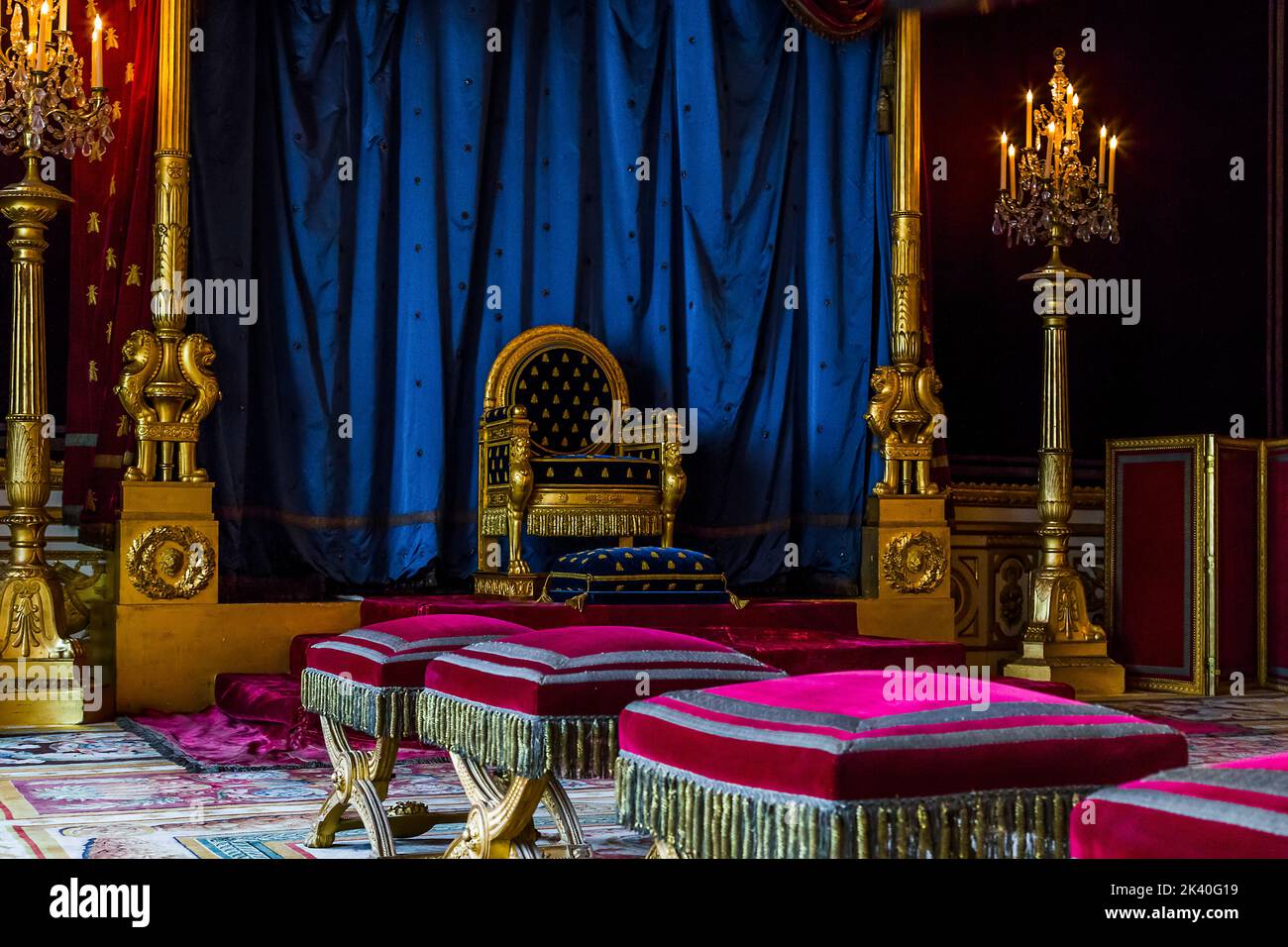 FONTAINBLEAU, FRANCE - MAY 16, 2015: This is the throne room of Napoleon Bonaparte in castle Fontainbleau. Stock Photo