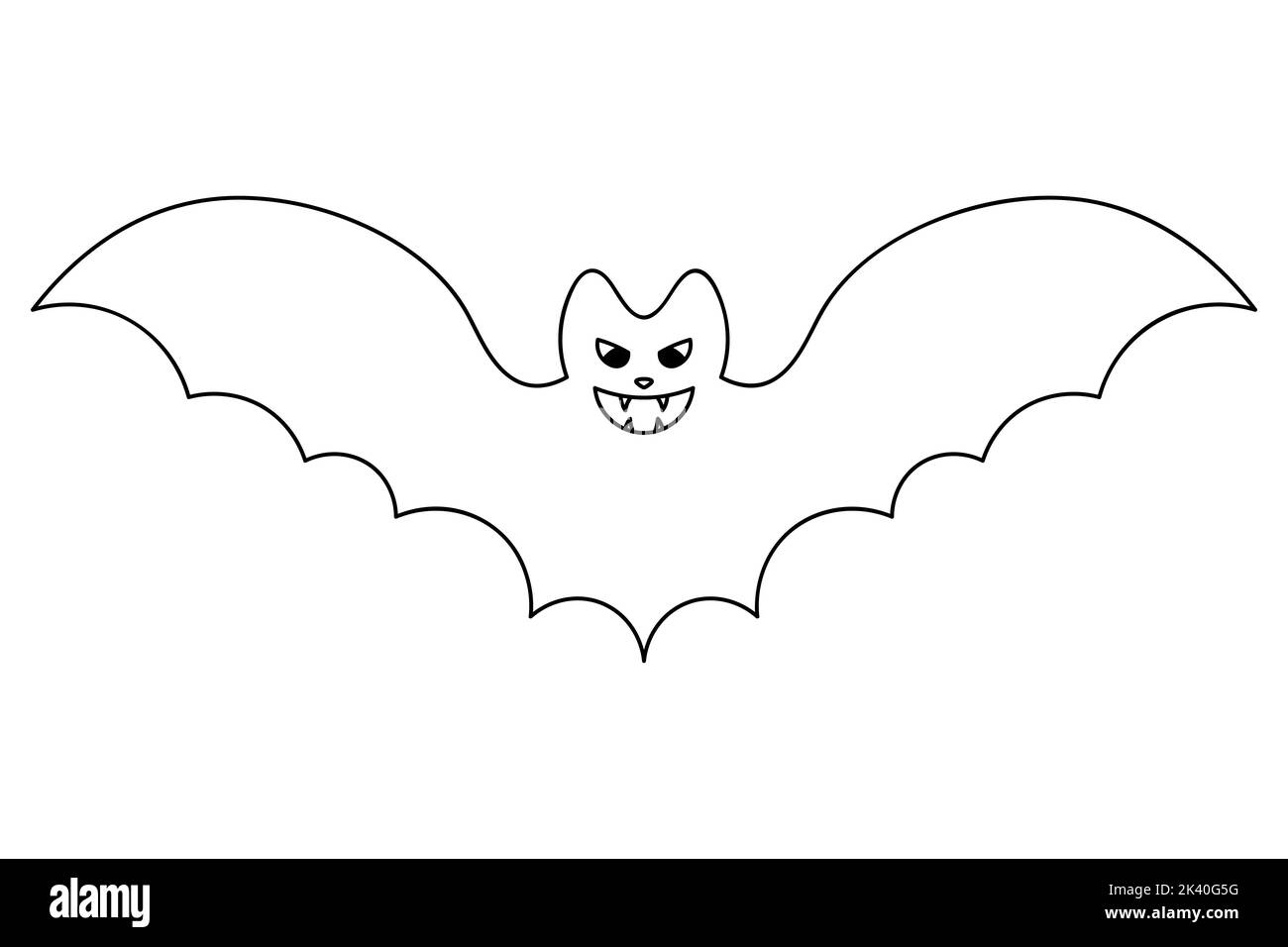Bat. Vector illustration. Outline on an isolated white background. Doodle style. Coloring book for children. Sketch. Halloween symbol. Vampire animal. Stock Vector