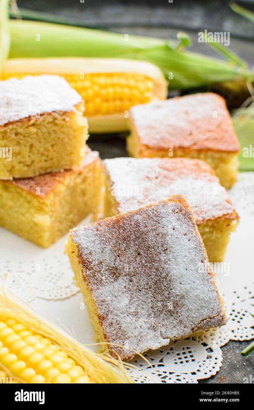 Corn flour cake with powder sugar Stock Photo Alamy