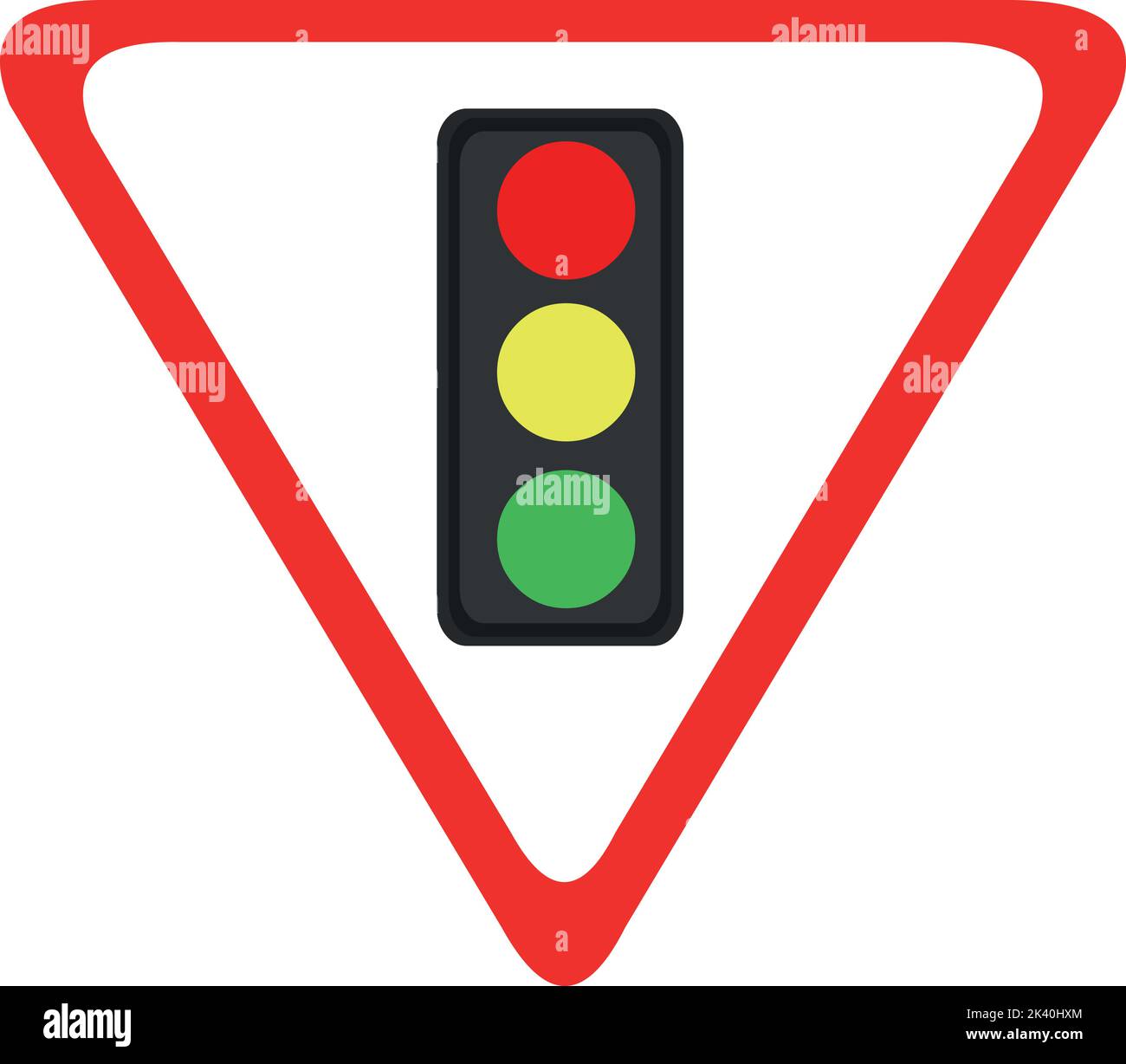 Vector illustration of a triangular traffic signal sign with a traffic