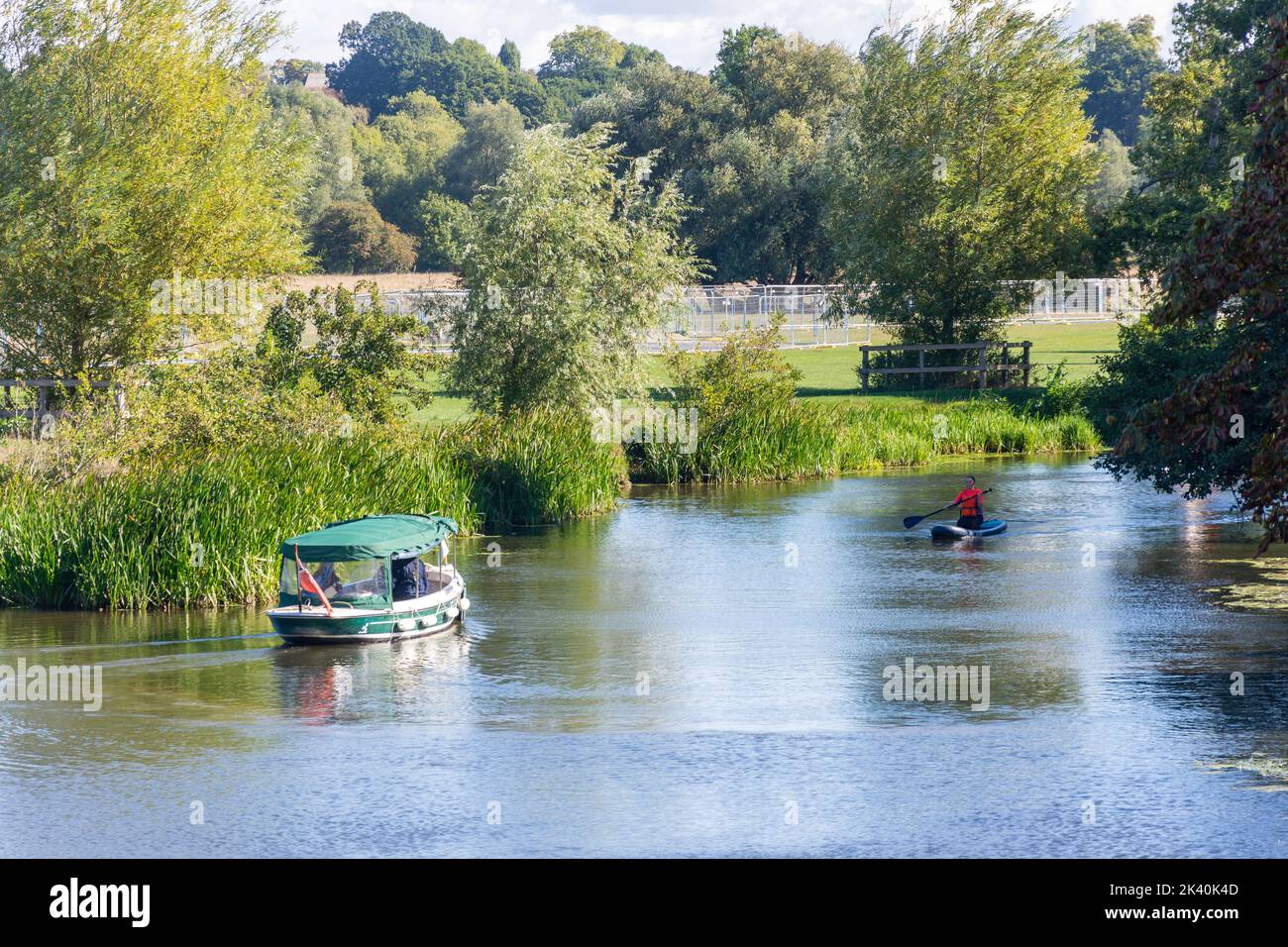 Boating on River Stour at The Boathouse, Mill Lane Dedham, Essex, England, United Kingdom Stock Photo