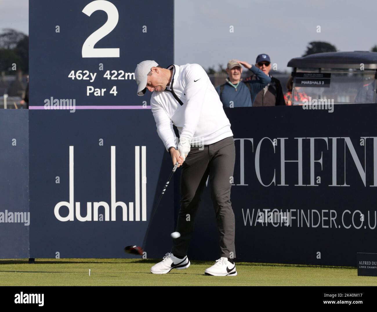 Rory McIlroy tees off on the 2nd on day one of the Alfred Dunhill Links