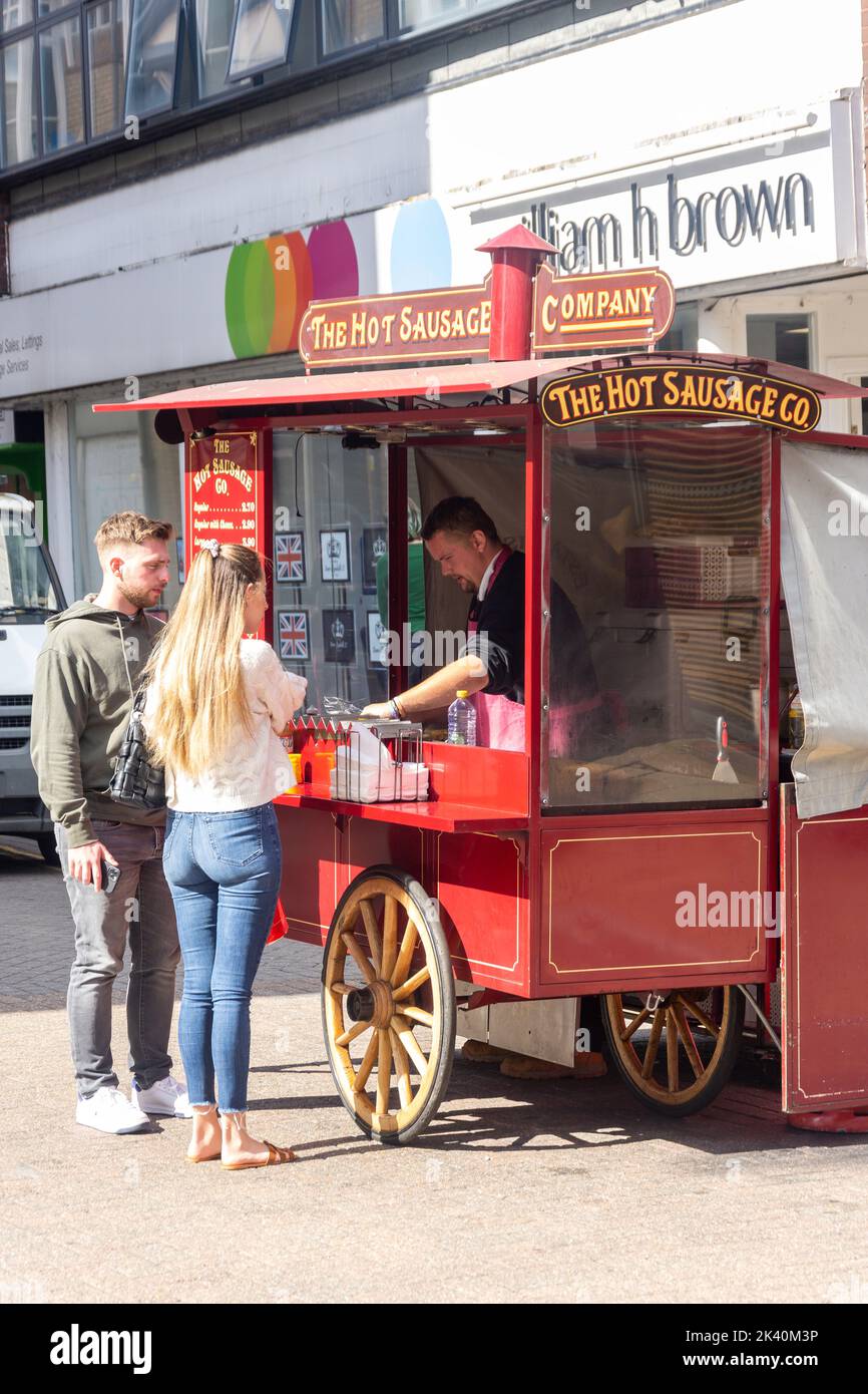 The Hot Sausage Company wagon, Culver Street, Colchester, Essex, England, United Kingdom Stock Photo