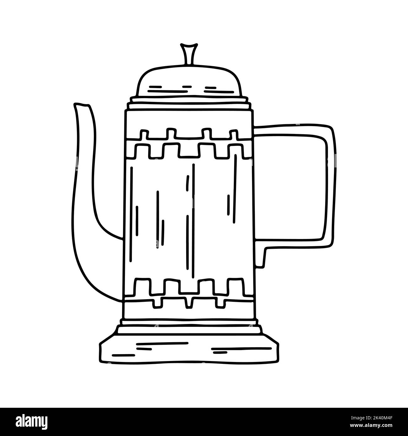 Coffee pot in hand drawn doodle style. Kettle vector illustration. Coffee kettle doodle illustration Stock Vector