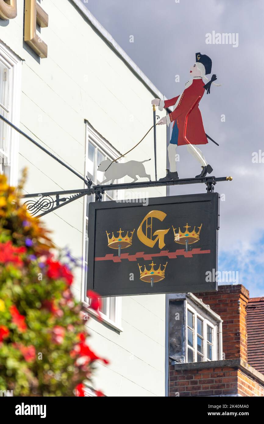 The George Hotel sign, High Street, Colchester, Essex, England, United Kingdom Stock Photo