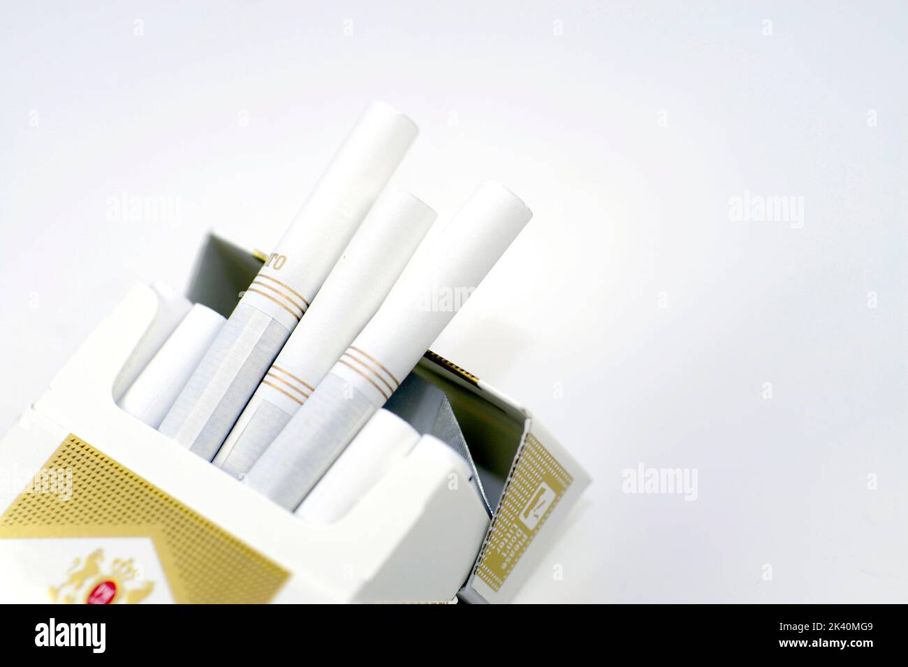 Marlboro cigarettes pack on white background stock photo Stock Photo
