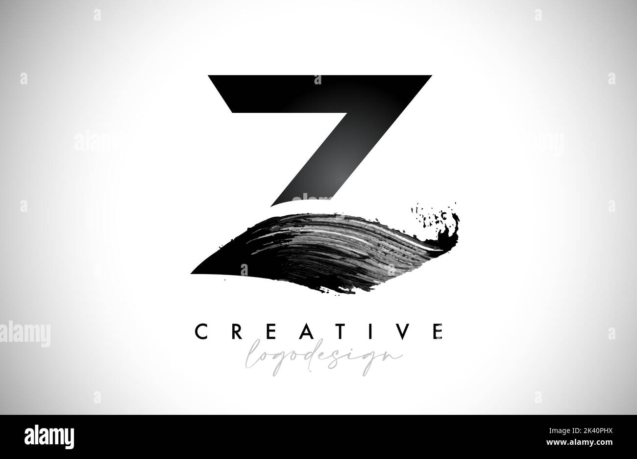 Letter Z Logo Brush Stroke with Artistic Watercolor Paint Brush Icon