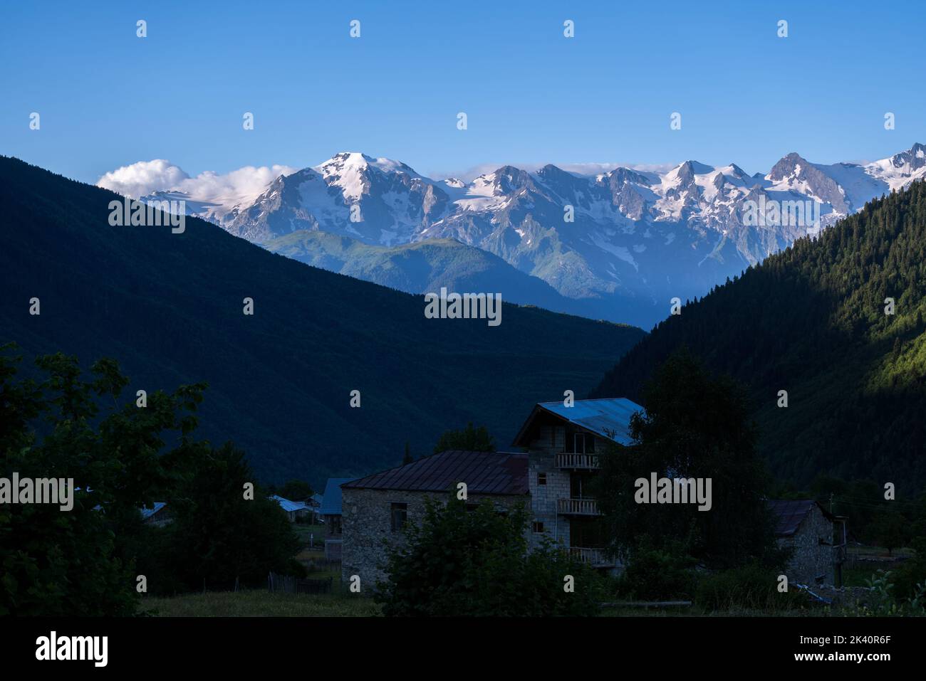 Laila mountains in Upper Svaneti, Georgia/ View from Mazeri village. Stock Photo