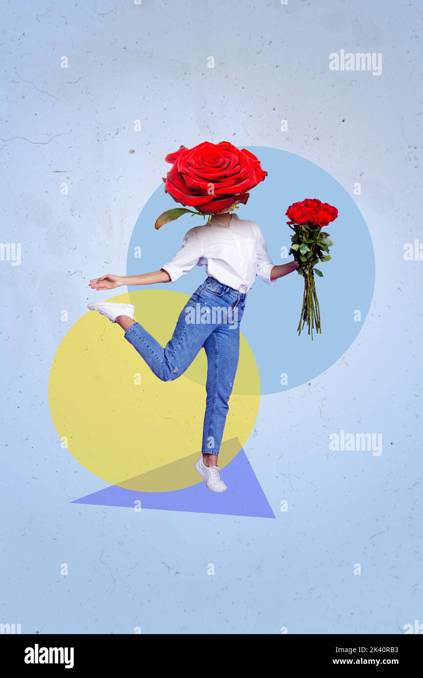 Composite collage picture image of dancing cheerful happy woman holding ...