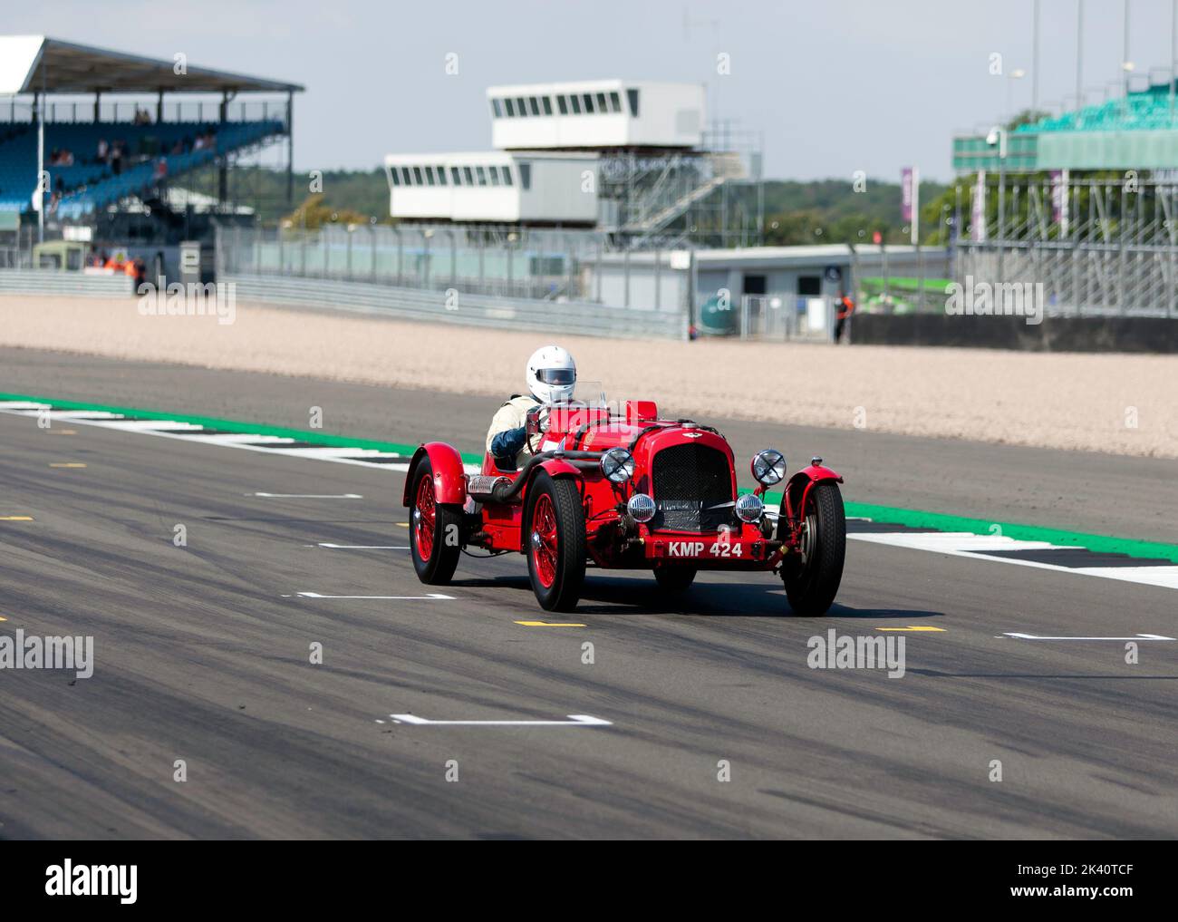 Richard Lake's, Red, 1938, Aston Martin Speed Model during the MRL Pre-War Sports Cars 'BRDC 500' Race at the 2022 Silverstone Classic Stock Photo