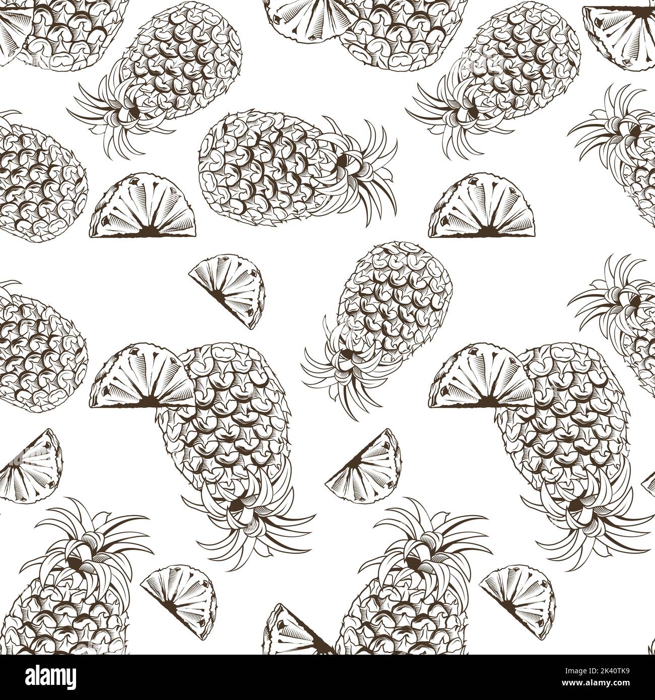 Black and white seamless pattern with pineapples in vintage style Stock ...