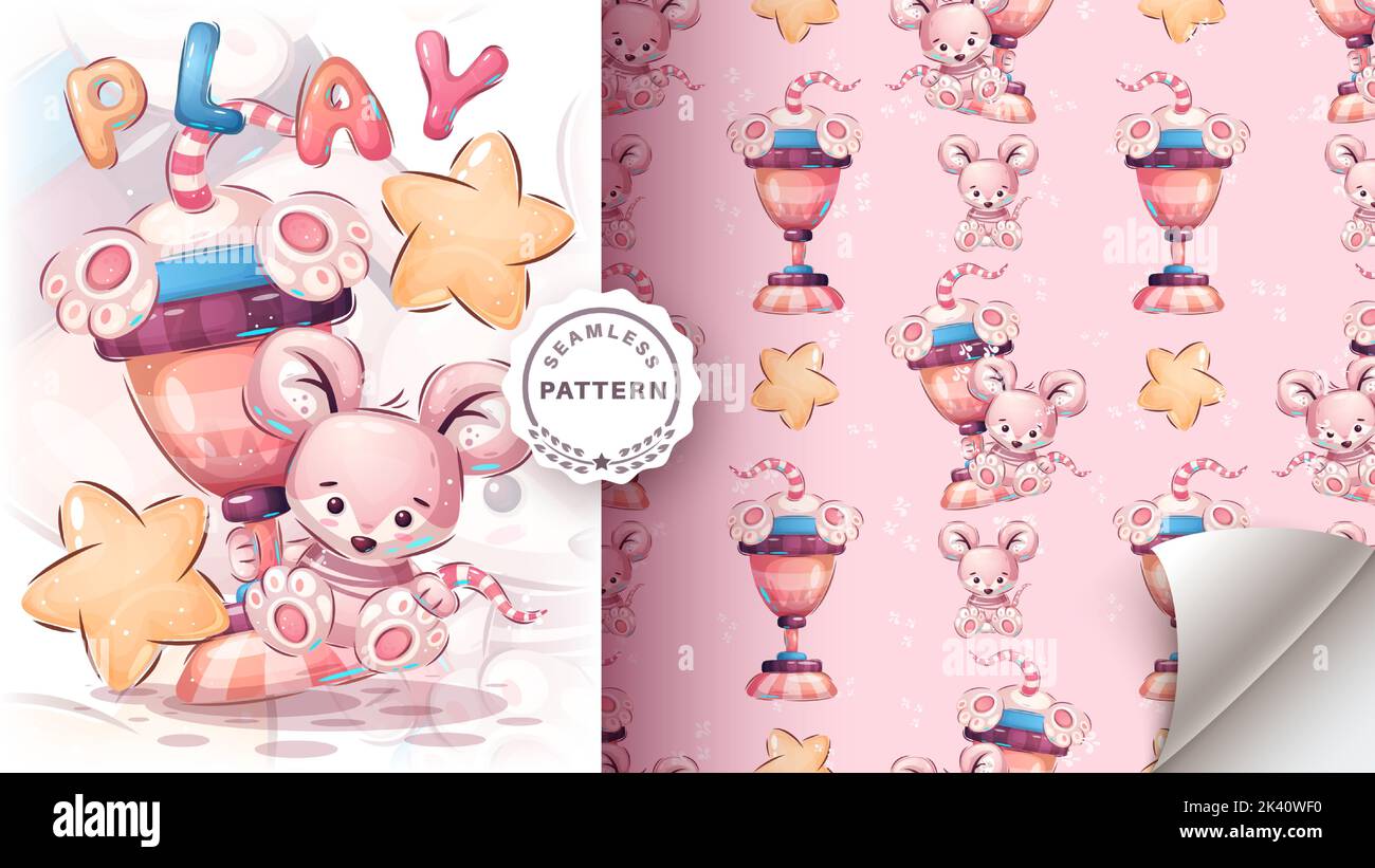 Cute mouse winner - seamless pattern Stock Vector