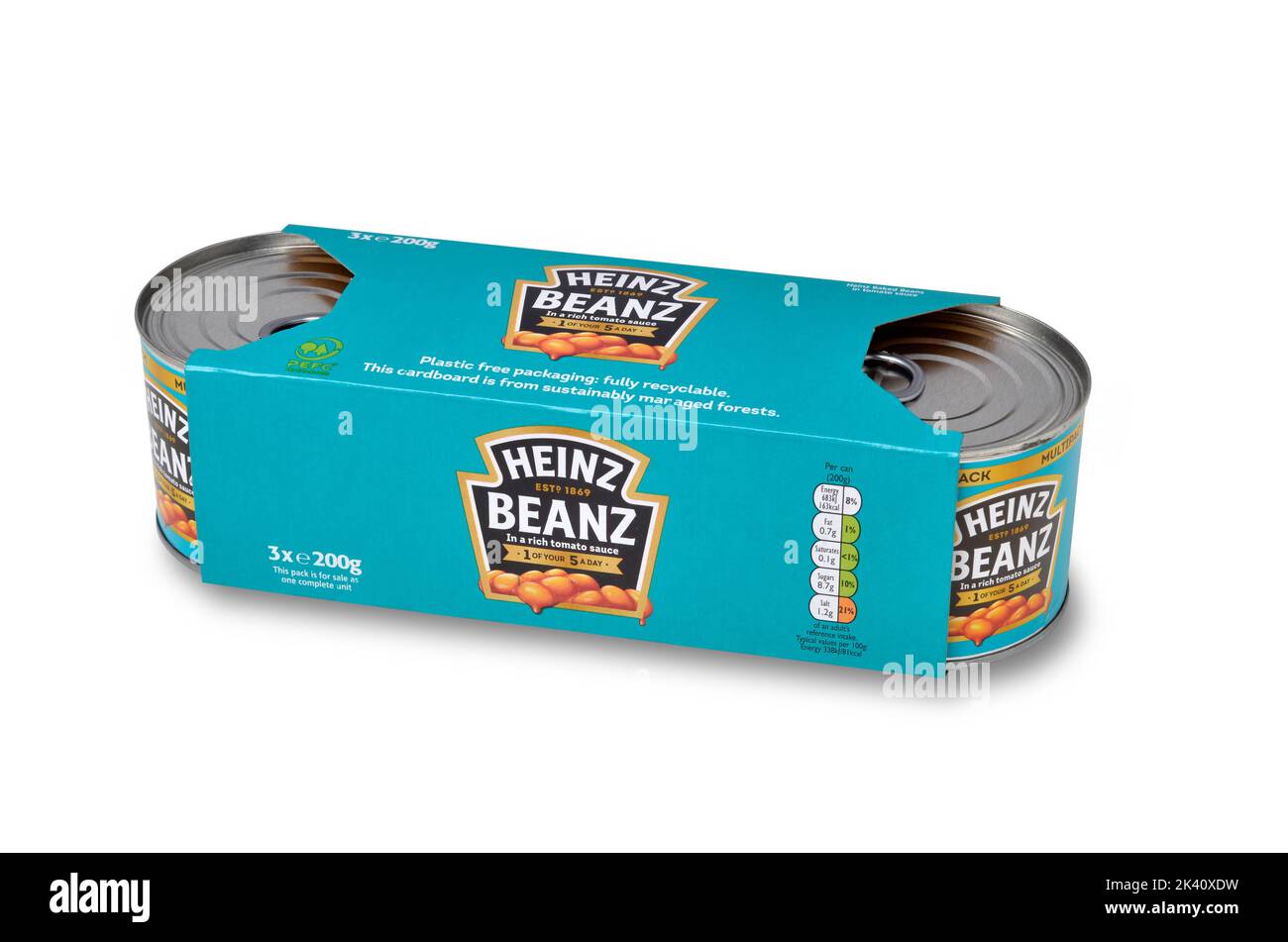 Heinz multipack of Baked Beans Beanz isolated on white cut out Stock Photo