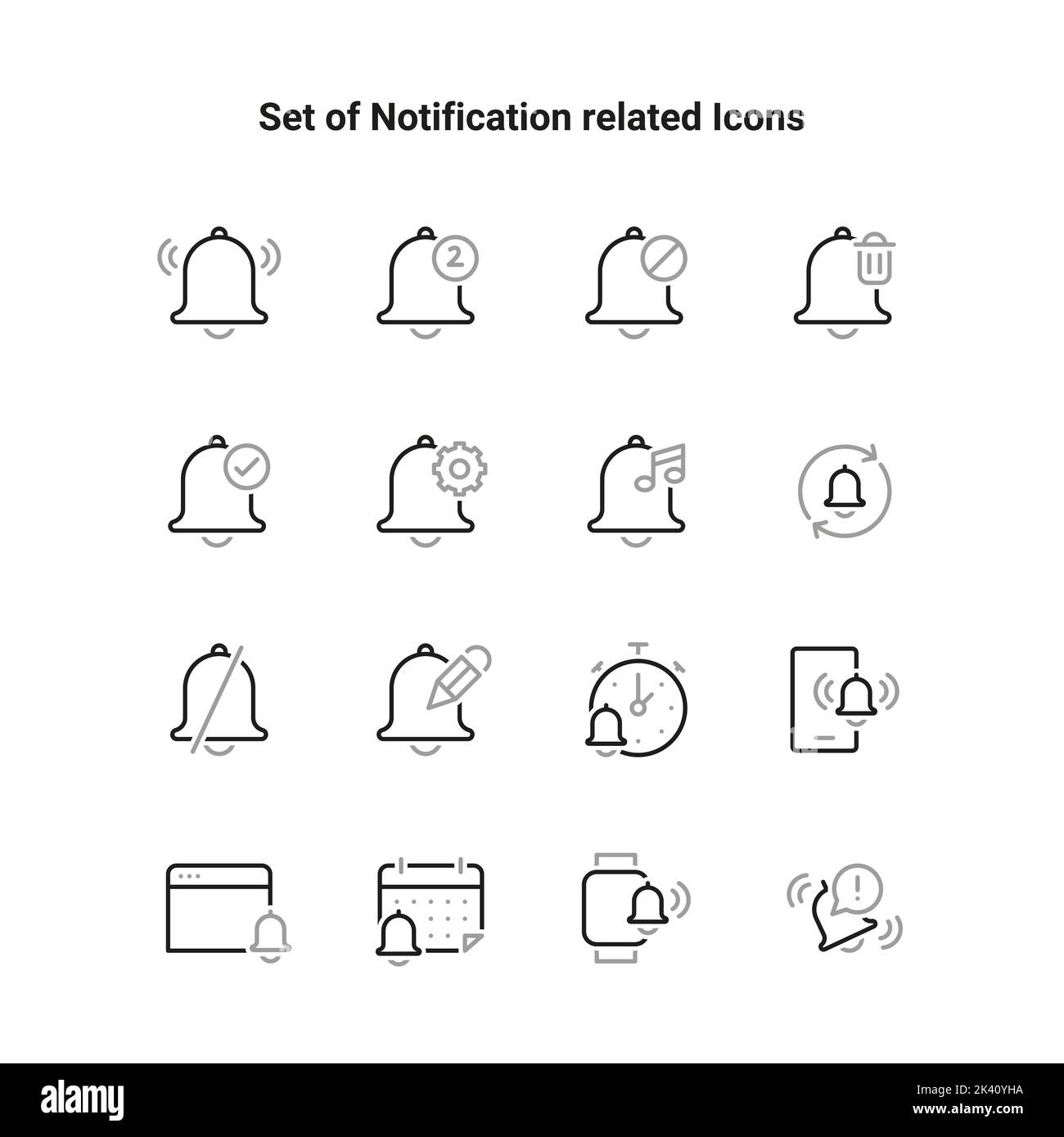 Simple set of linear vector icons related to notifications. Interface ...