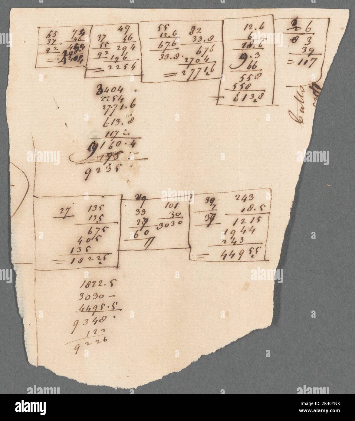 Piece of paper with calculations 1780 - 1810. Cartographic. Maps ...