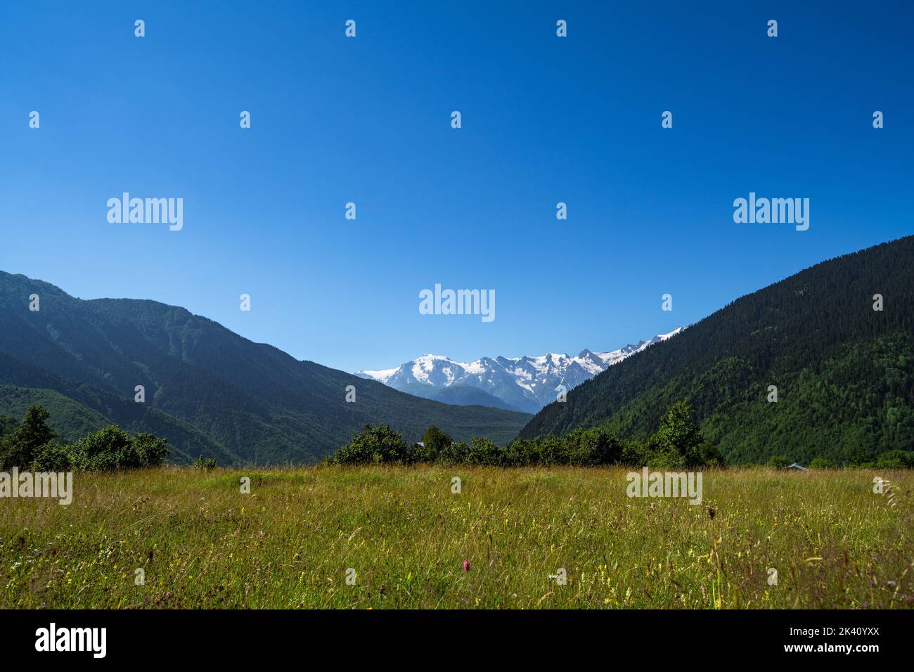 Laila mountains in Upper Svaneti, Georgia/ View from Mazeri village. Stock Photo