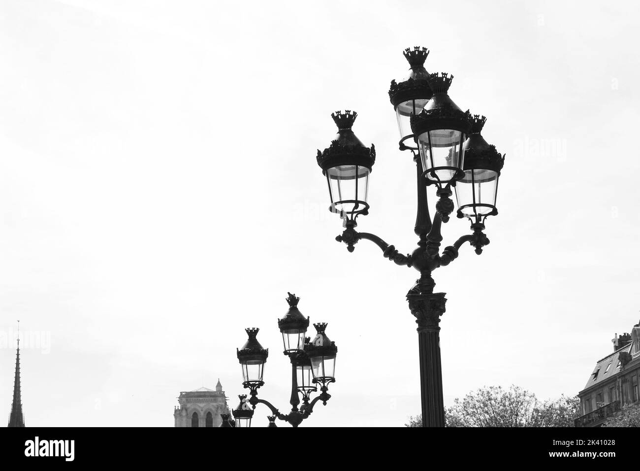 Paris, France. City Hall Square Lanterns. Paris Cityscape. Stock Photo
