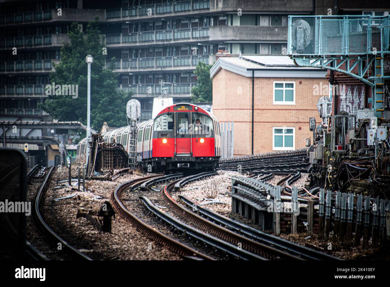 London Underground train heading uphill towards Hammersmith Station