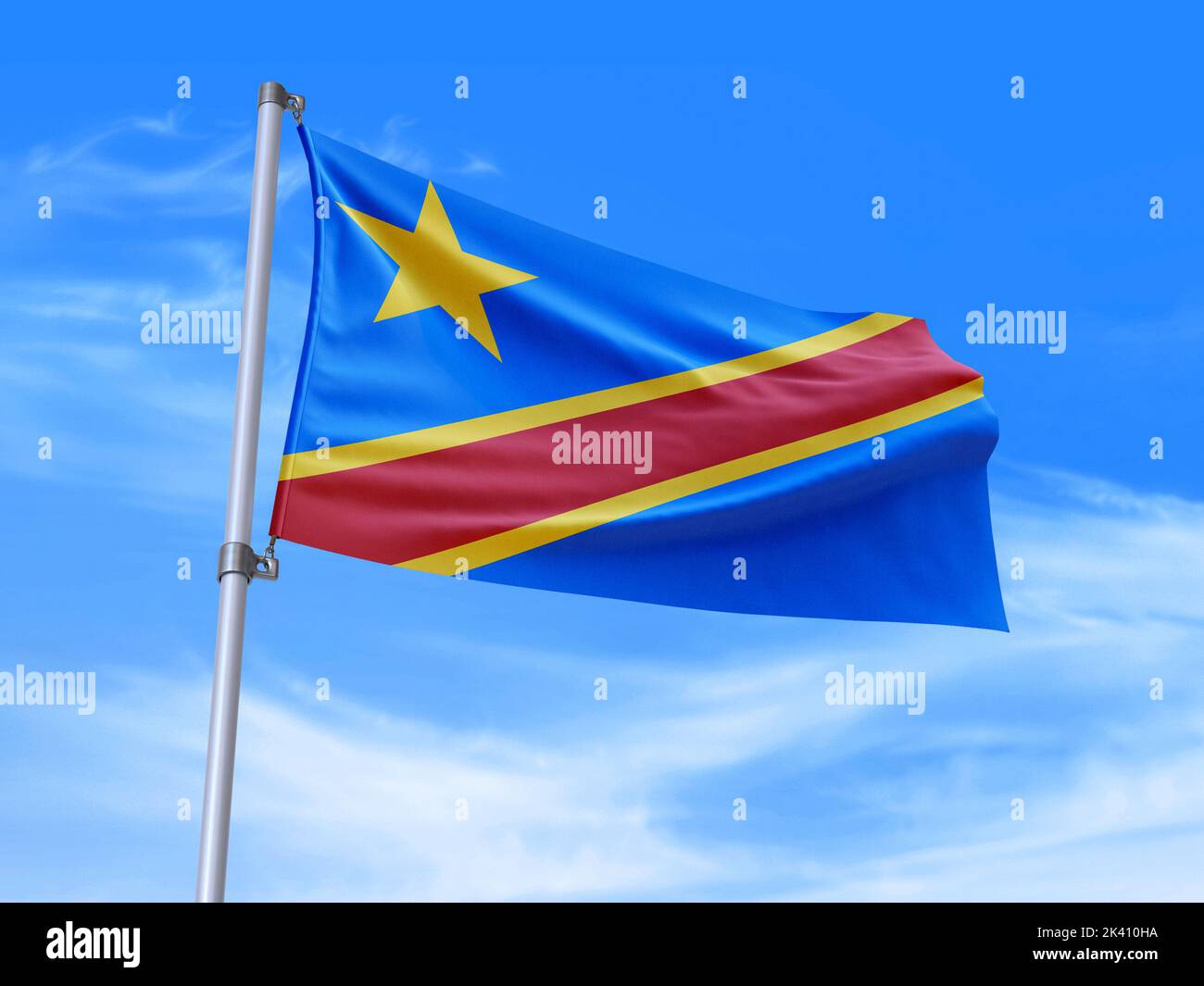Beautiful Democratic Republic of the Congo flag waving in the wind with sky background - 3D illustration - 3D render Stock Photo