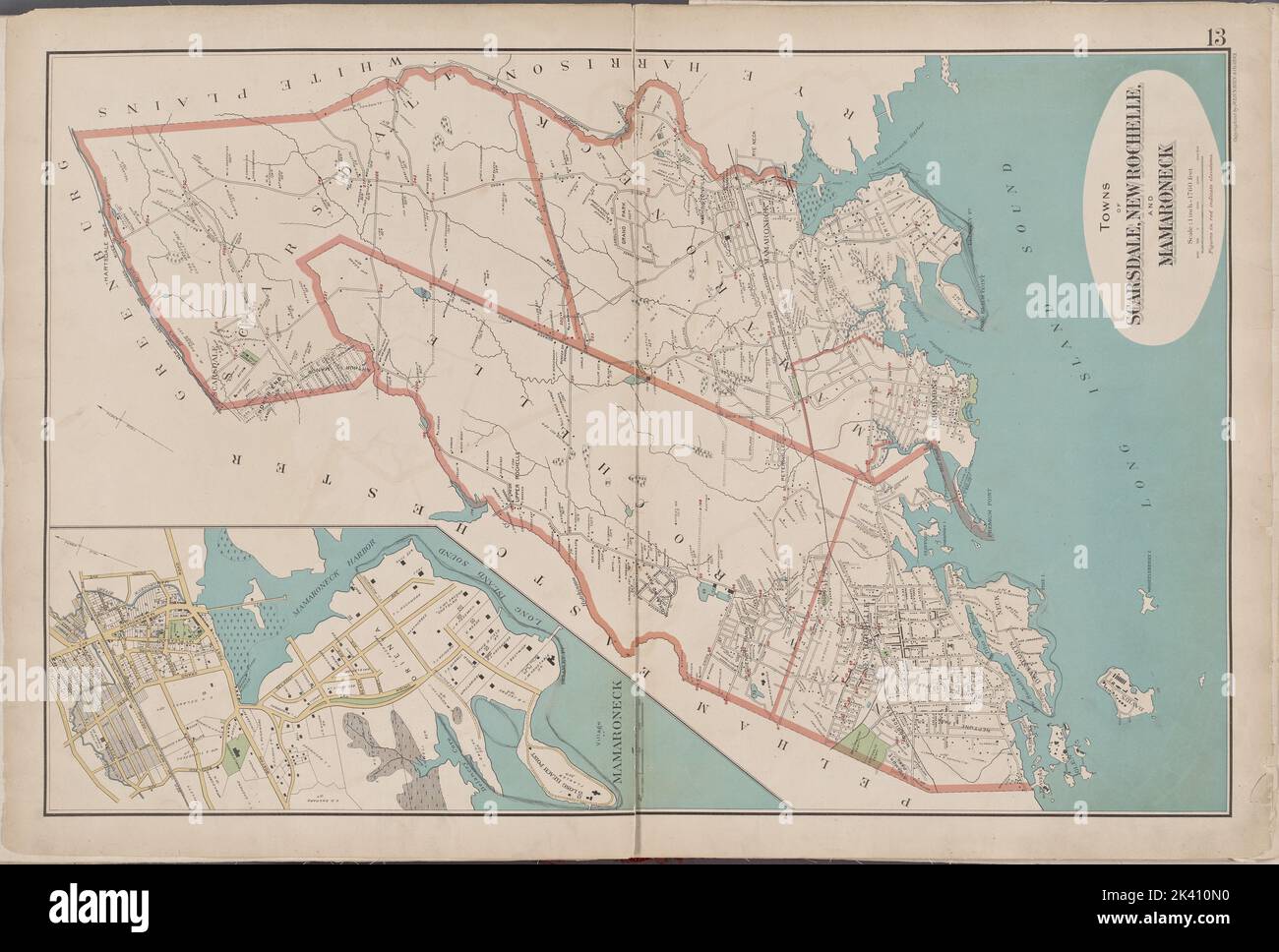 Westchester, Double Page Plate No. 13 Map of Towns of Scarsdale, New Rochelle, and Mamaroneck